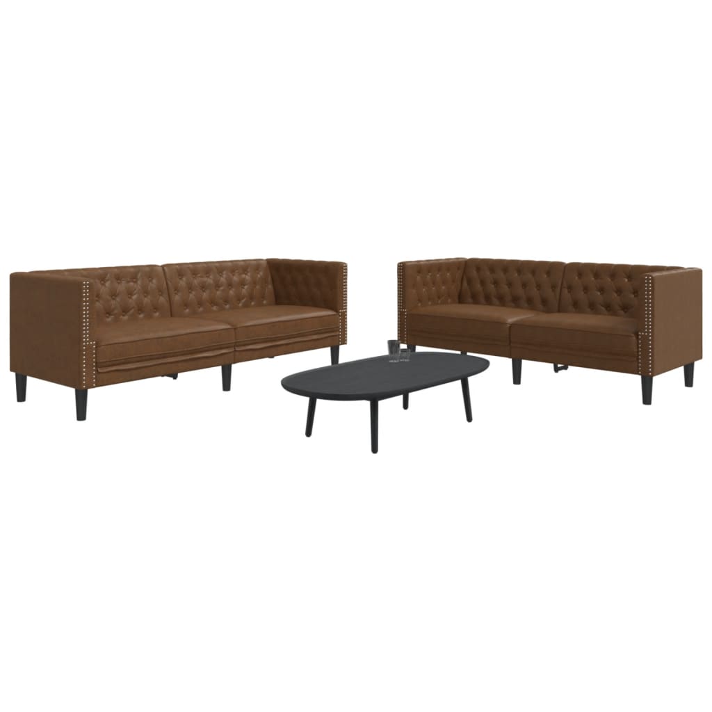 2-tlg. Chesterfield Sofa Set Braun Kunstleder
