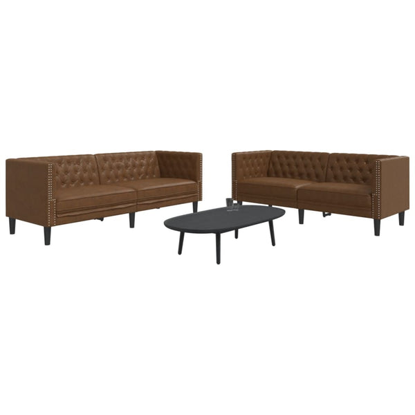 2-tlg. Chesterfield Sofa Set Braun Kunstleder