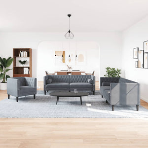 3-tlg. Chesterfield Sofa Set Dunkelgrau Samt