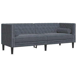3-tlg. Chesterfield Sofa Set Dunkelgrau Samt