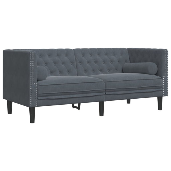 3-tlg. Chesterfield Sofa Set Dunkelgrau Samt