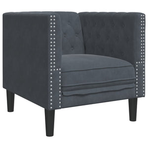 3-tlg. Chesterfield Sofa Set Dunkelgrau Samt