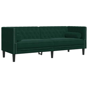 3-tlg. Dunkelgrünes Chesterfield Sofa Set Samt