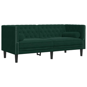3-tlg. Dunkelgrünes Chesterfield Sofa Set Samt
