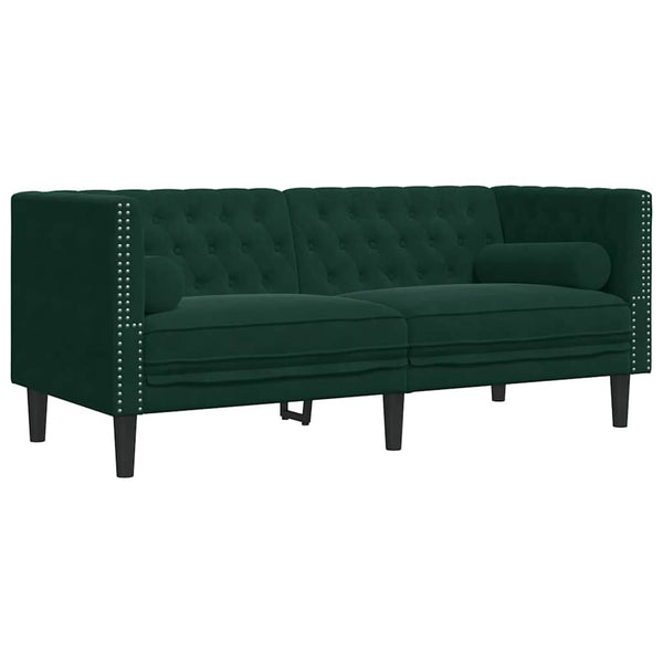 3-tlg. Dunkelgrünes Chesterfield Sofa Set Samt