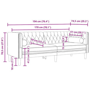 3-tlg. Dunkelgrünes Chesterfield Sofa Set Samt