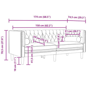 3-tlg. Dunkelgrünes Chesterfield Sofa Set Samt