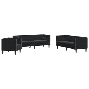 3-teiliges Chesterfield Sofa Set Schwarz Samt