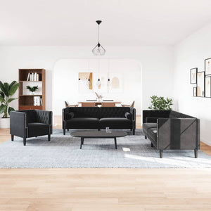 3-teiliges Chesterfield Sofa Set Schwarz Samt