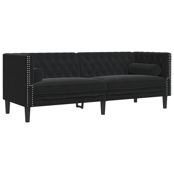 3-teiliges Chesterfield Sofa Set Schwarz Samt