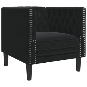 3-teiliges Chesterfield Sofa Set Schwarz Samt