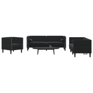 3-teiliges Chesterfield Sofa Set Schwarz Samt
