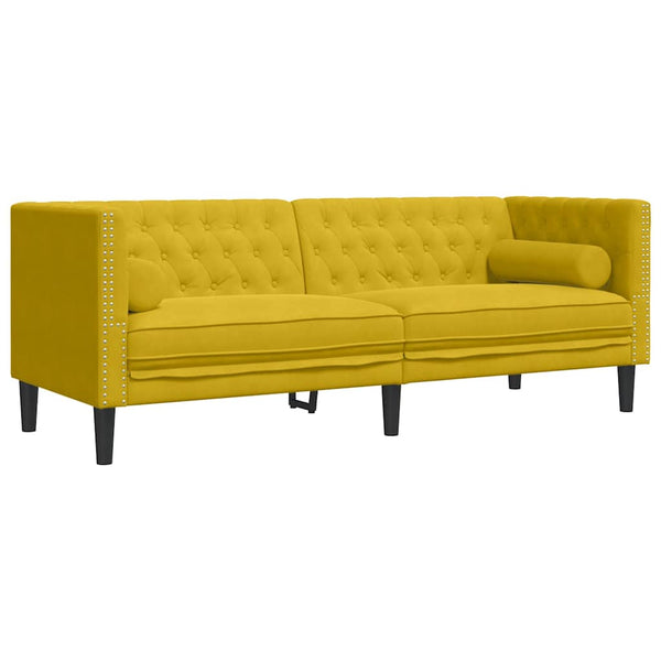 3-tlg. Gelbes Chesterfield Sofa Set Samt