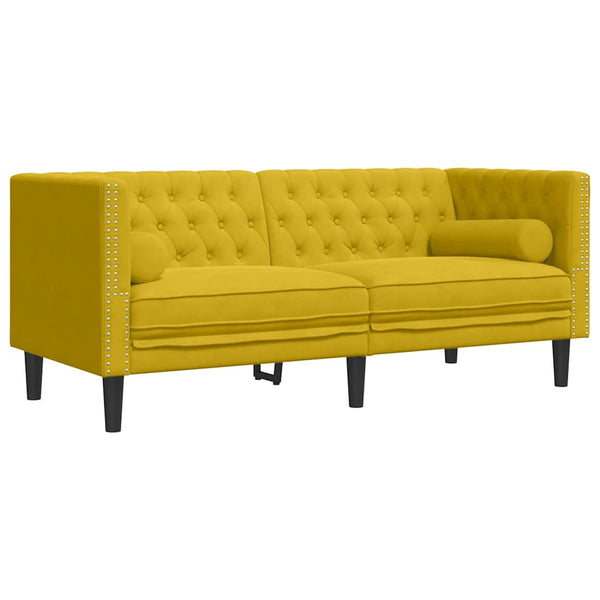 3-tlg. Gelbes Chesterfield Sofa Set Samt