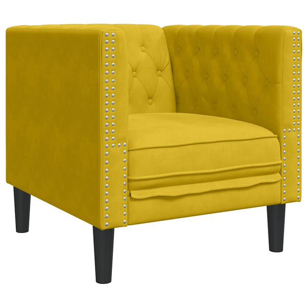 3-tlg. Gelbes Chesterfield Sofa Set Samt