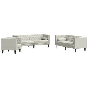 3-tlg. Chesterfield Sofa Set Creme Samt