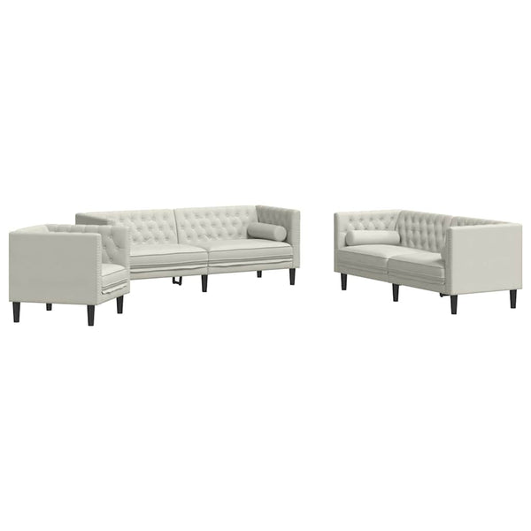 3-tlg. Chesterfield Sofa Set Creme Samt