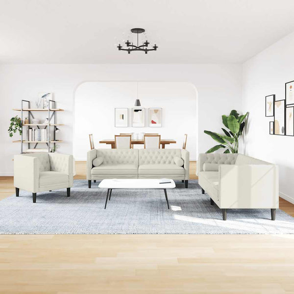 3-tlg. Chesterfield Sofa Set Creme Samt