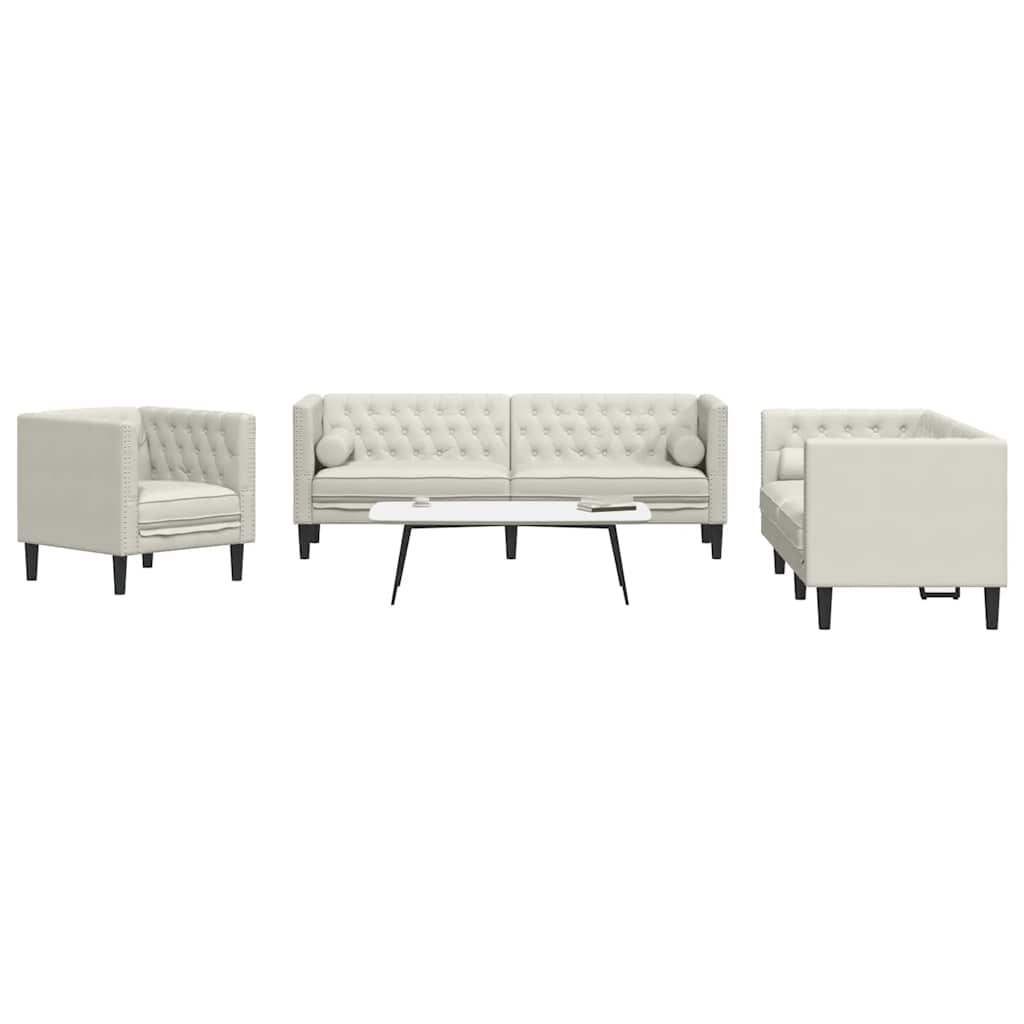 3-tlg. Chesterfield Sofa Set Creme Samt