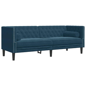 3-teiliges Chesterfield Sofa Set Blau Samt