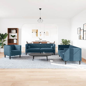 3-teiliges Chesterfield Sofa Set Blau Samt