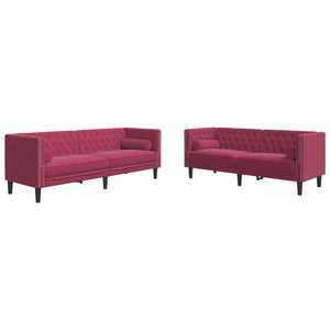 Chesterfield Sofa Set 2-teilig Rot Samt