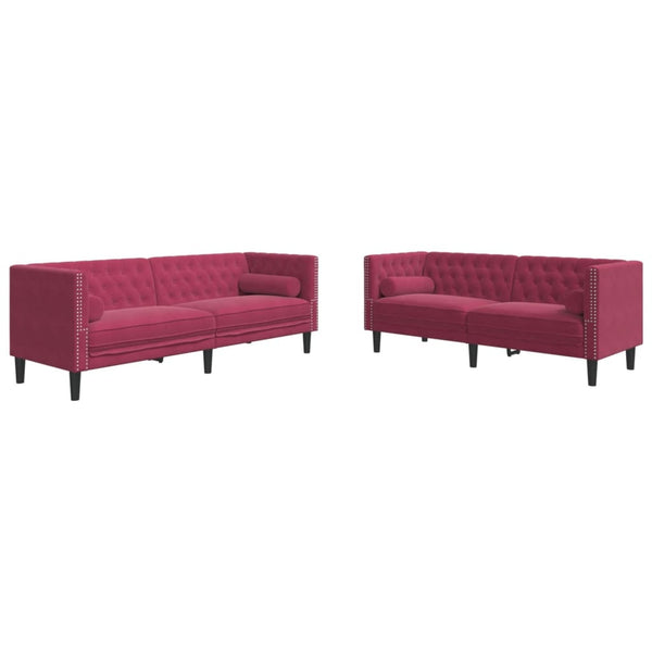 Chesterfield Sofa Set 2-teilig Rot Samt