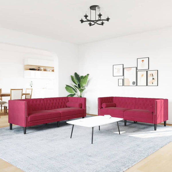 Chesterfield Sofa Set 2-teilig Rot Samt