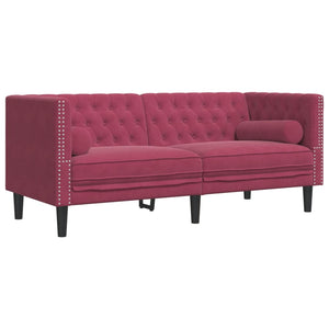 Chesterfield Sofa Set 2-teilig Rot Samt