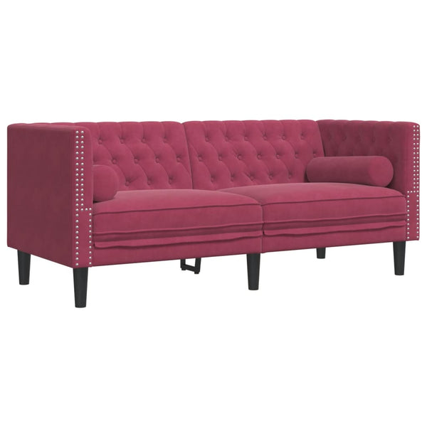 Chesterfield Sofa Set 2-teilig Rot Samt