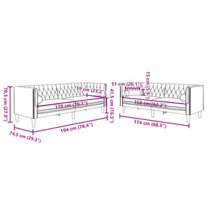 Chesterfield Sofa Set 2-teilig Rot Samt