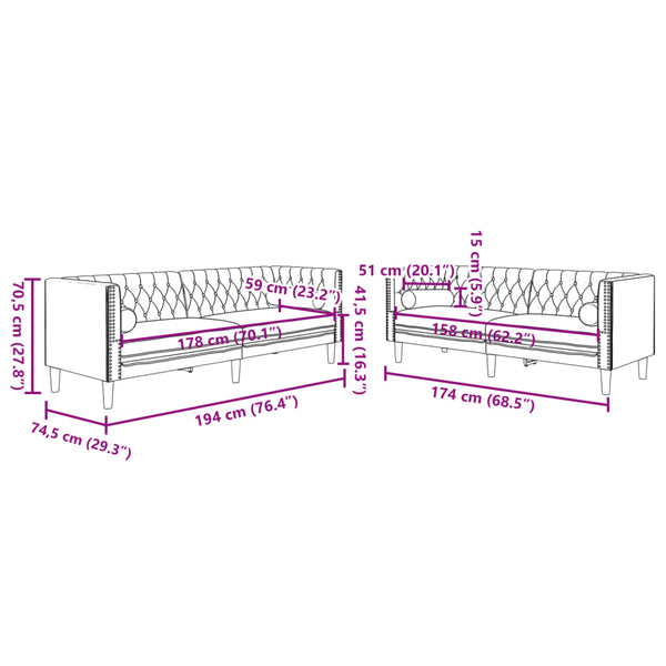 Chesterfield Sofa Set 2-teilig Rot Samt