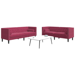 Chesterfield Sofa Set 2-teilig Rot Samt