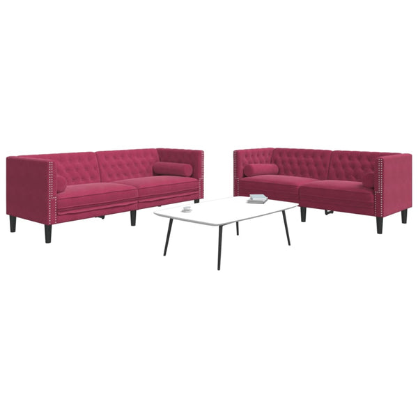 Chesterfield Sofa Set 2-teilig Rot Samt