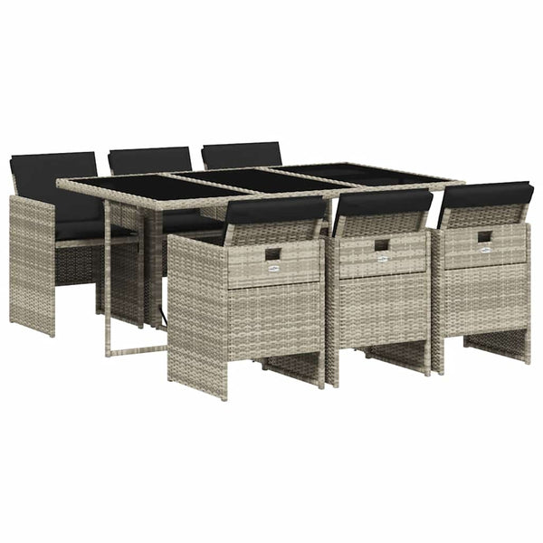 vidaXL 7-Piece Garden Dining Set with Cushions Light Grey Poly Rattan
