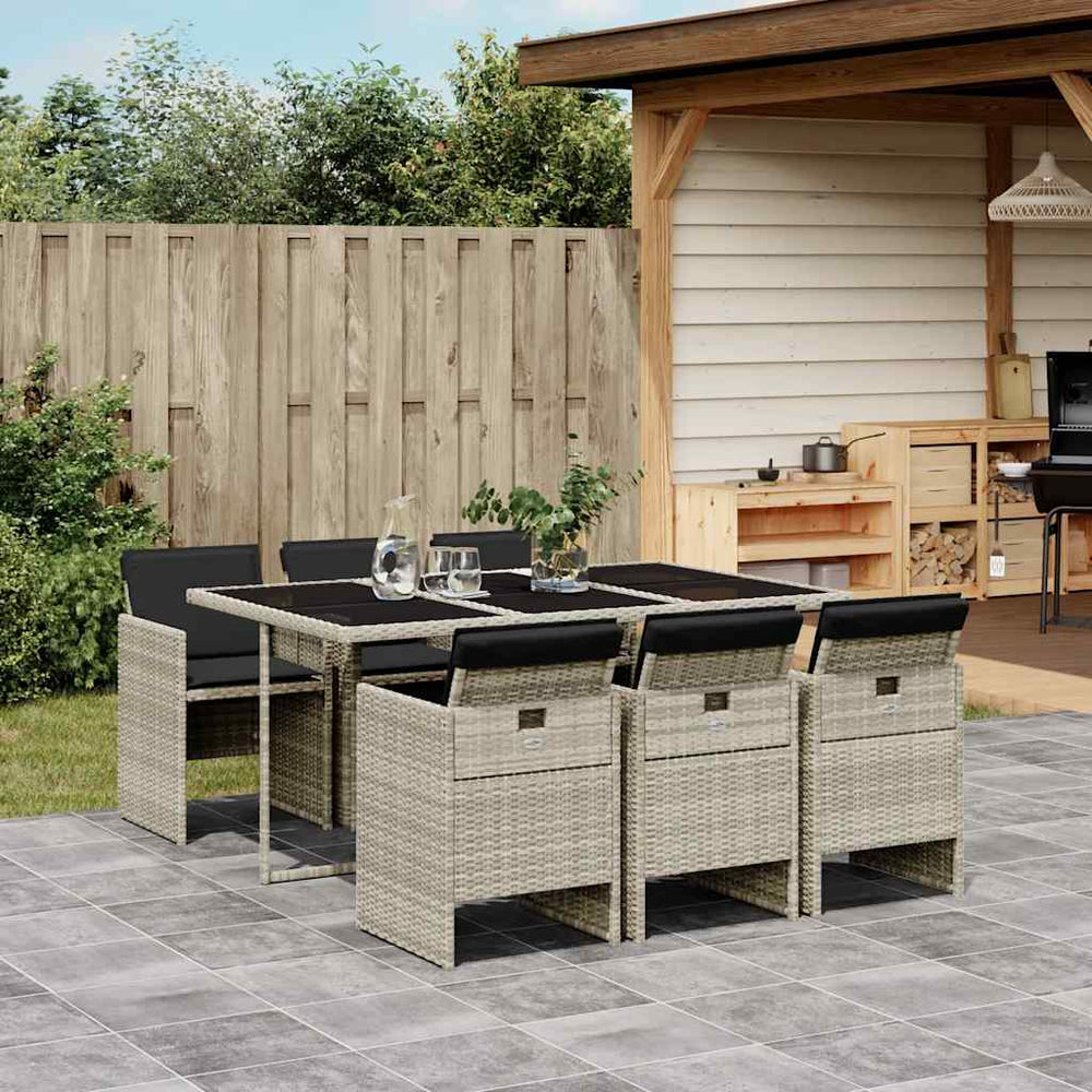 vidaXL 7-Piece Garden Dining Set with Cushions Light Grey Poly Rattan