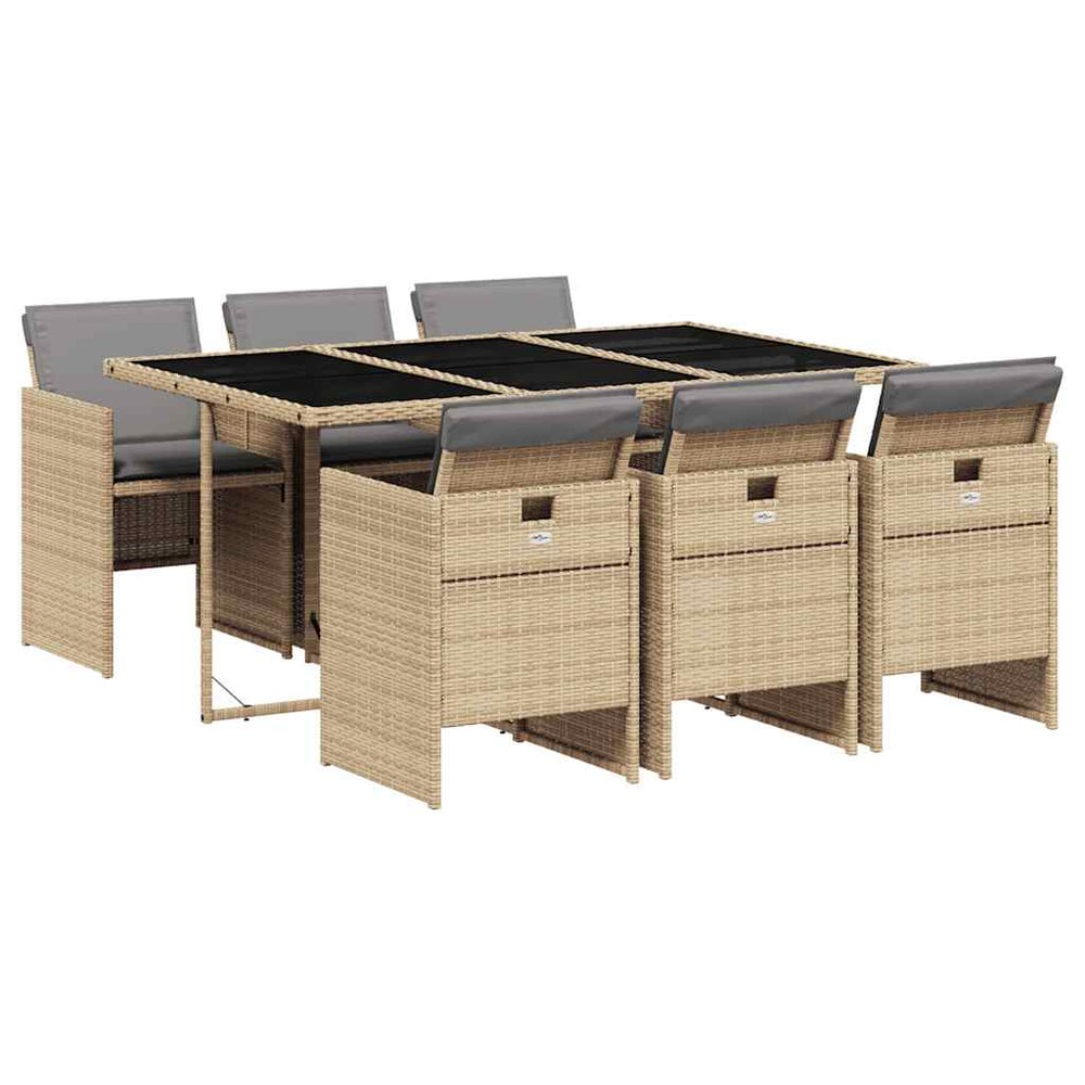 vidaXL 7-Piece Garden Dining Set with Cushions Mixed Beige Poly Rattan