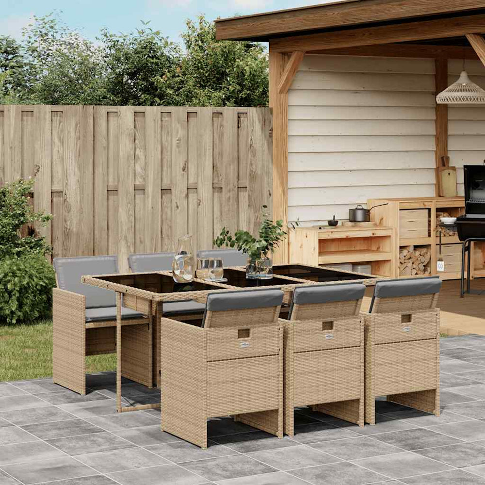 vidaXL 7-Piece Garden Dining Set with Cushions Mixed Beige Poly Rattan