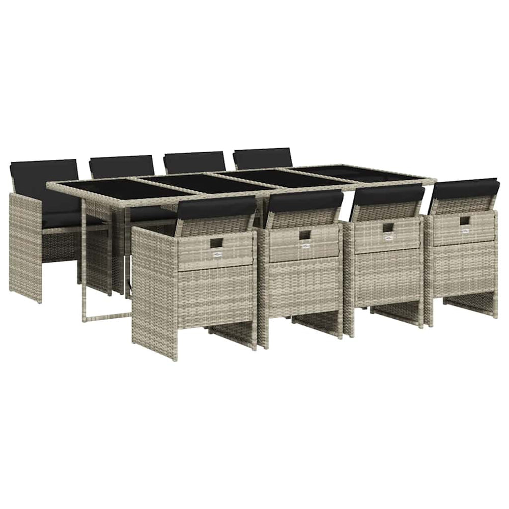 vidaXL 9-piece Garden Dining Set with Cushions Light Gray Poly Rattan