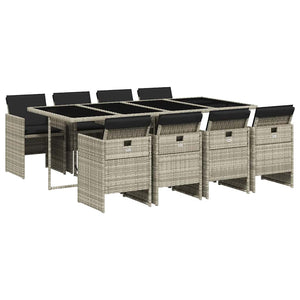 vidaXL 9-piece Garden Dining Set with Cushions Light Gray Poly Rattan
