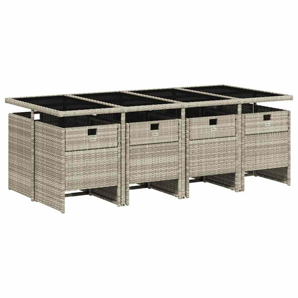 vidaXL 9-piece Garden Dining Set with Cushions Light Gray Poly Rattan
