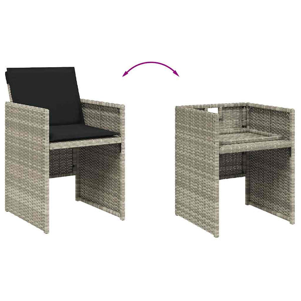 vidaXL 9-piece Garden Dining Set with Cushions Light Gray Poly Rattan