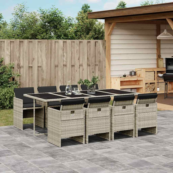 vidaXL 9-piece Garden Dining Set with Cushions Light Gray Poly Rattan