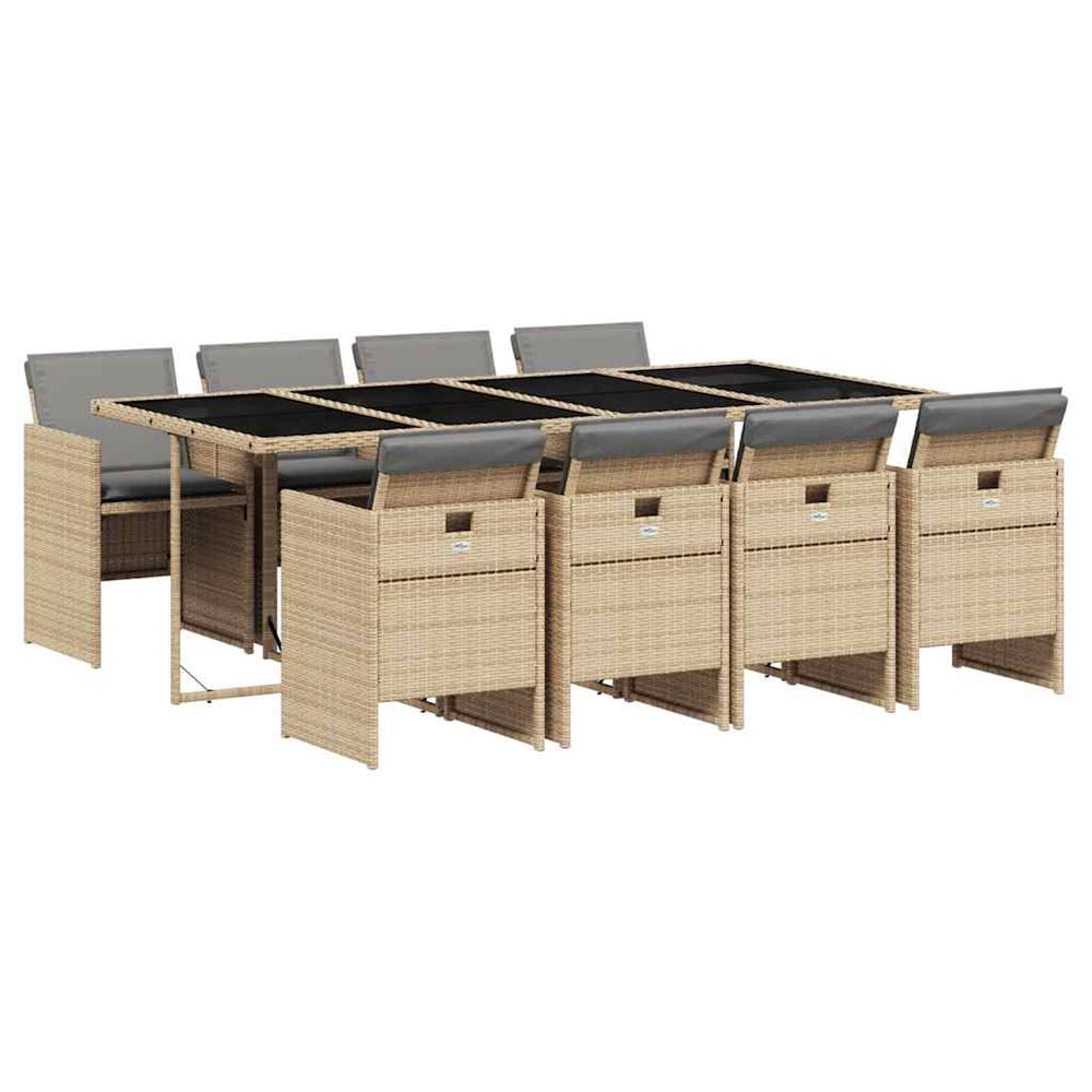 vidaXL 9-piece Garden Dining Set with Cushions Mixed Beige Poly Rattan