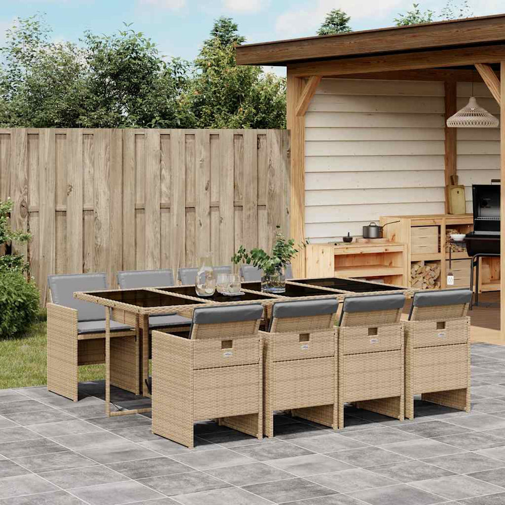vidaXL 9-piece Garden Dining Set with Cushions Mixed Beige Poly Rattan