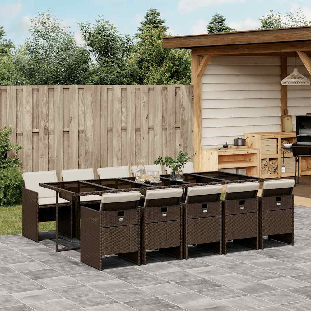 vidaXL 11-Piece Garden Dining Set with Cushions Brown Poly Rattan