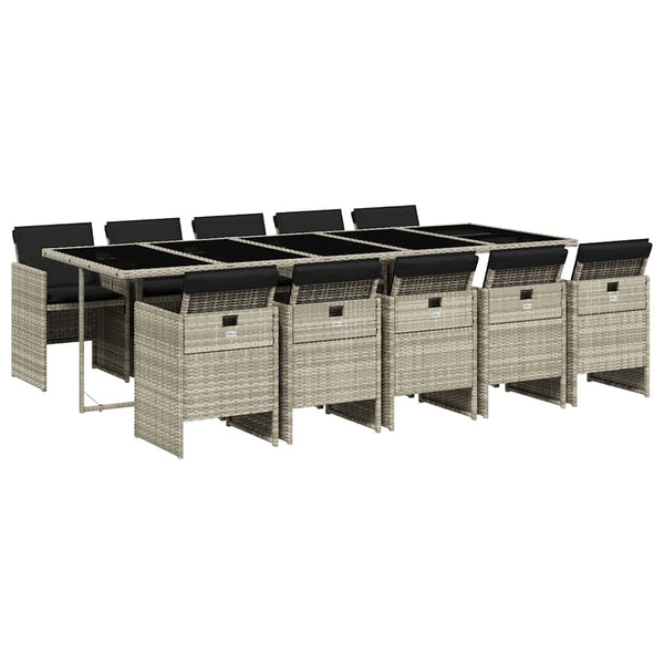 vidaXL 11-Piece Garden Dining Set with Cushions Light Grey Poly Rattan
