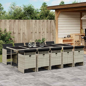 vidaXL 11-Piece Garden Dining Set with Cushions Light Grey Poly Rattan