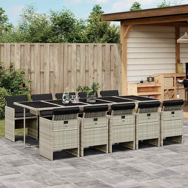 vidaXL 11-Piece Garden Dining Set with Cushions Light Grey Poly Rattan