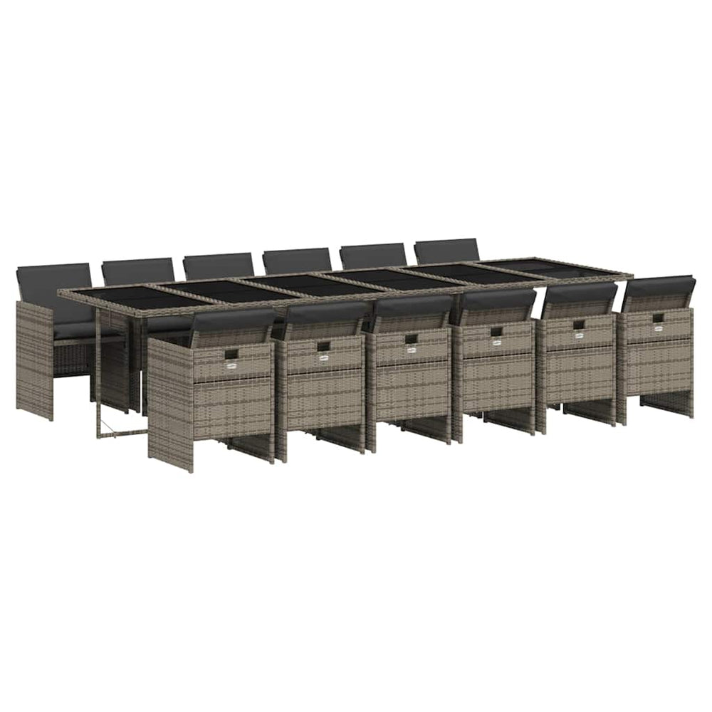 vidaXL 13-Piece Garden Dining Set with Cushions Grey Poly Rattan